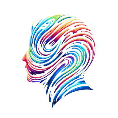 Colorful flowing lines forming a human head in profile, the Elesdy mindful apps artwork